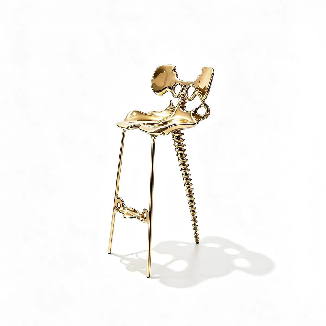 Sculptural Brass and Stainless Steel Bar Stool