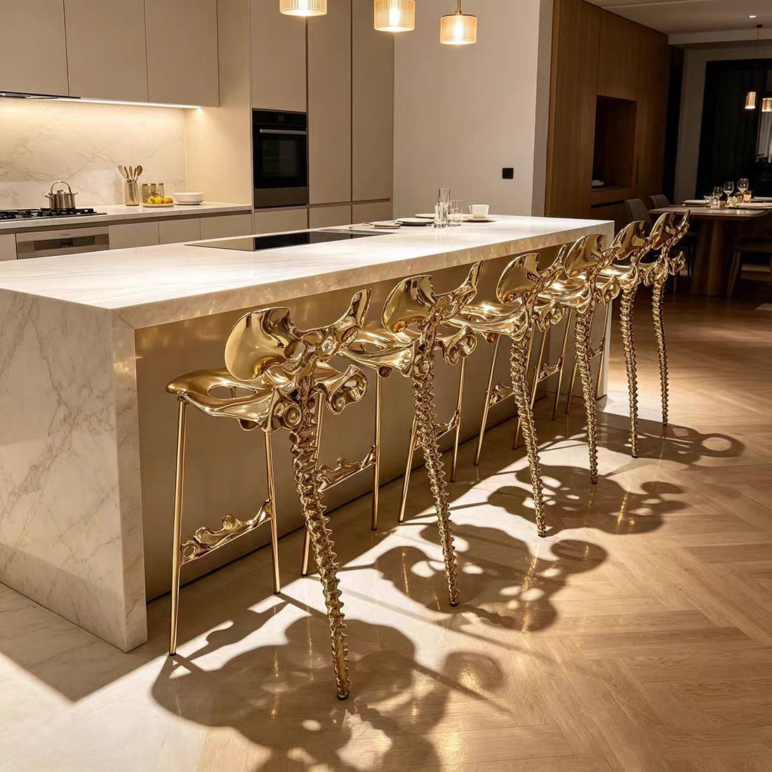 Sculptural Brass and Stainless Steel Bar Stool