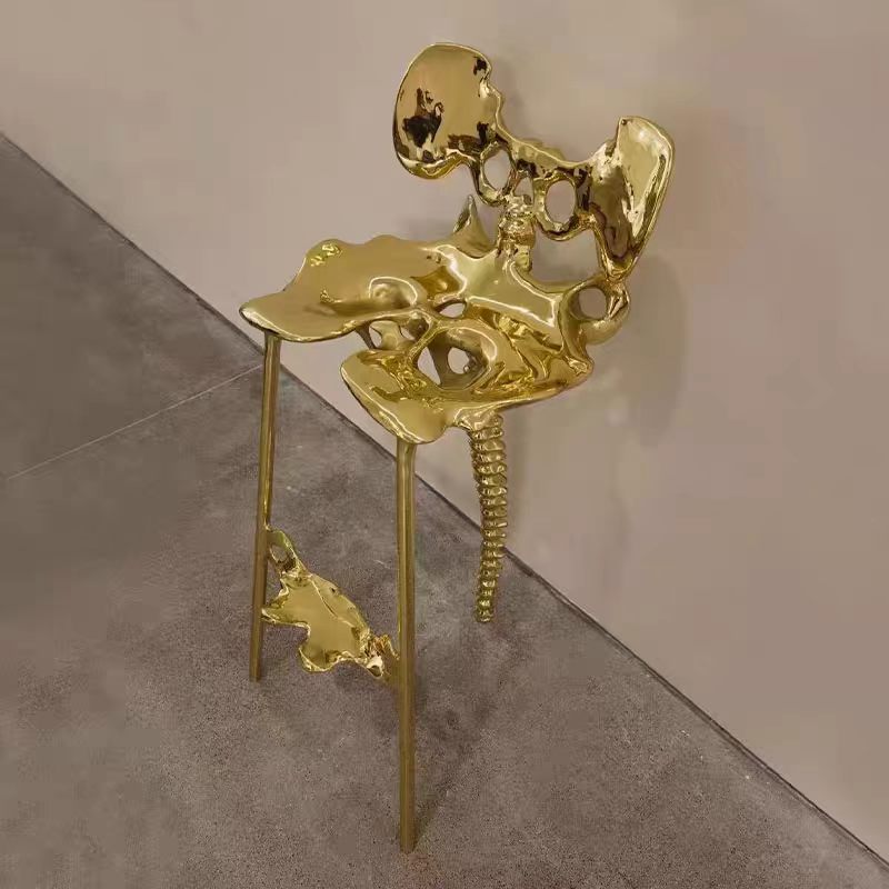 Sculptural Brass and Stainless Steel Bar Stool
