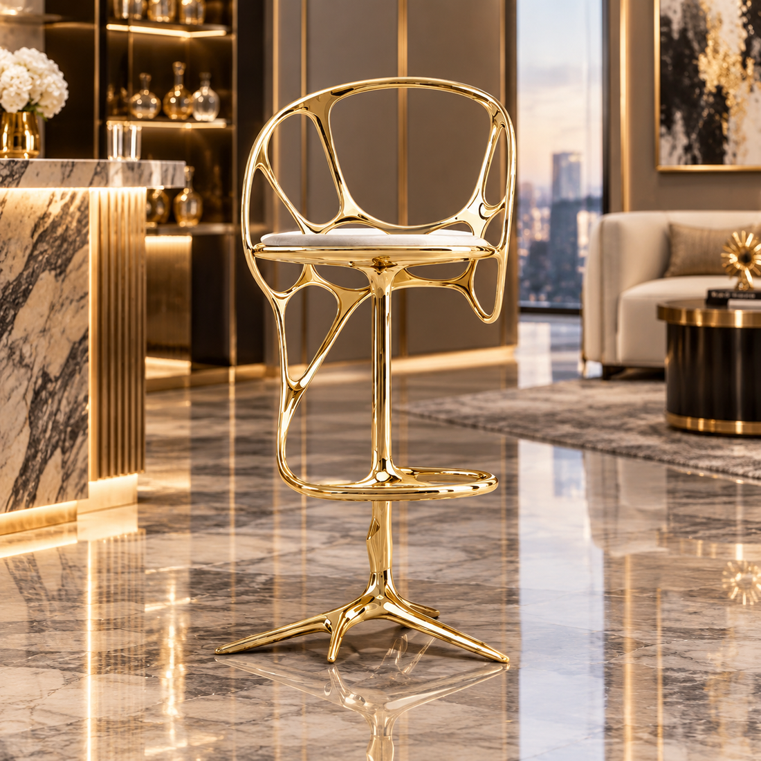Sculptural Irregular Metal Bar Stool