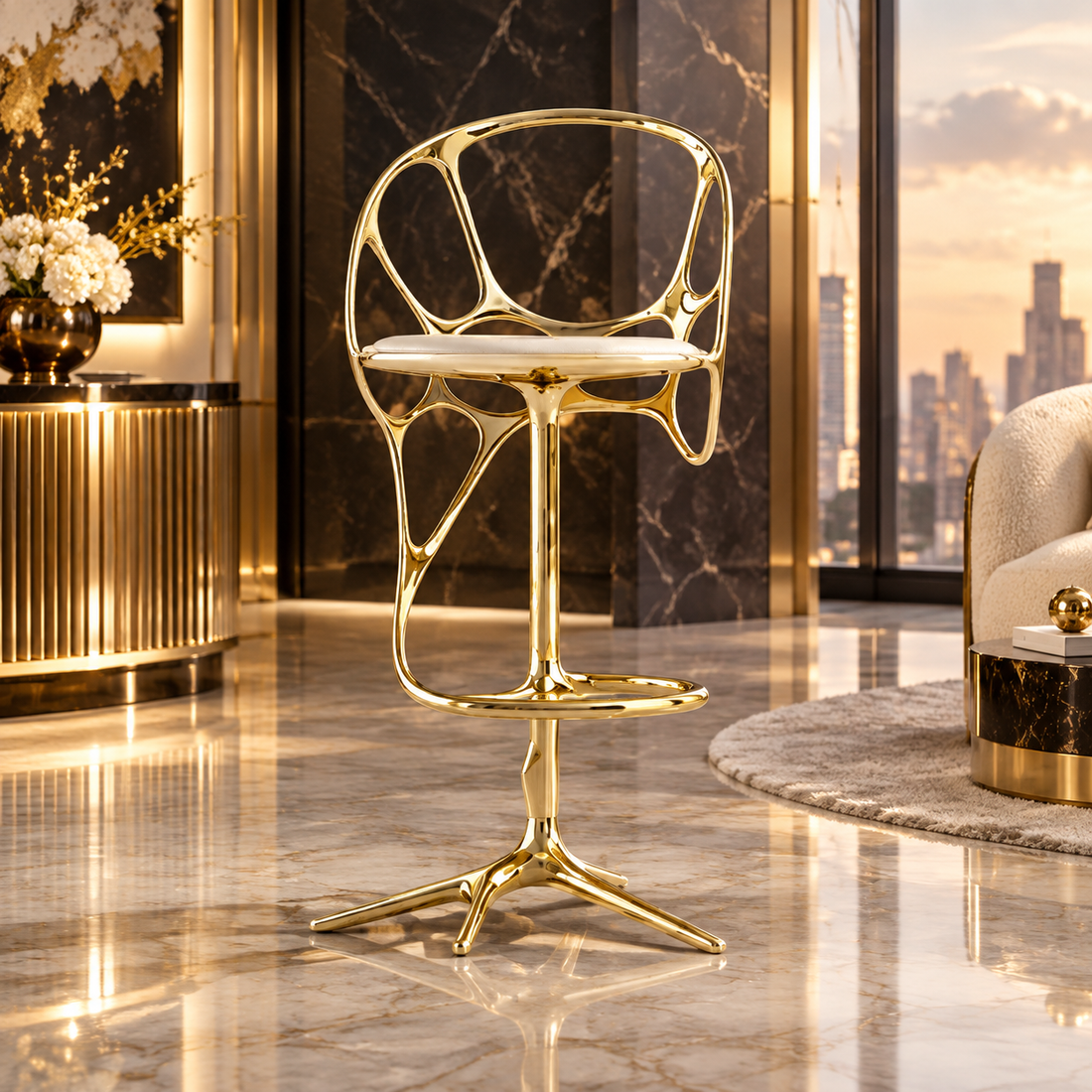 Sculptural Irregular Metal Bar Stool