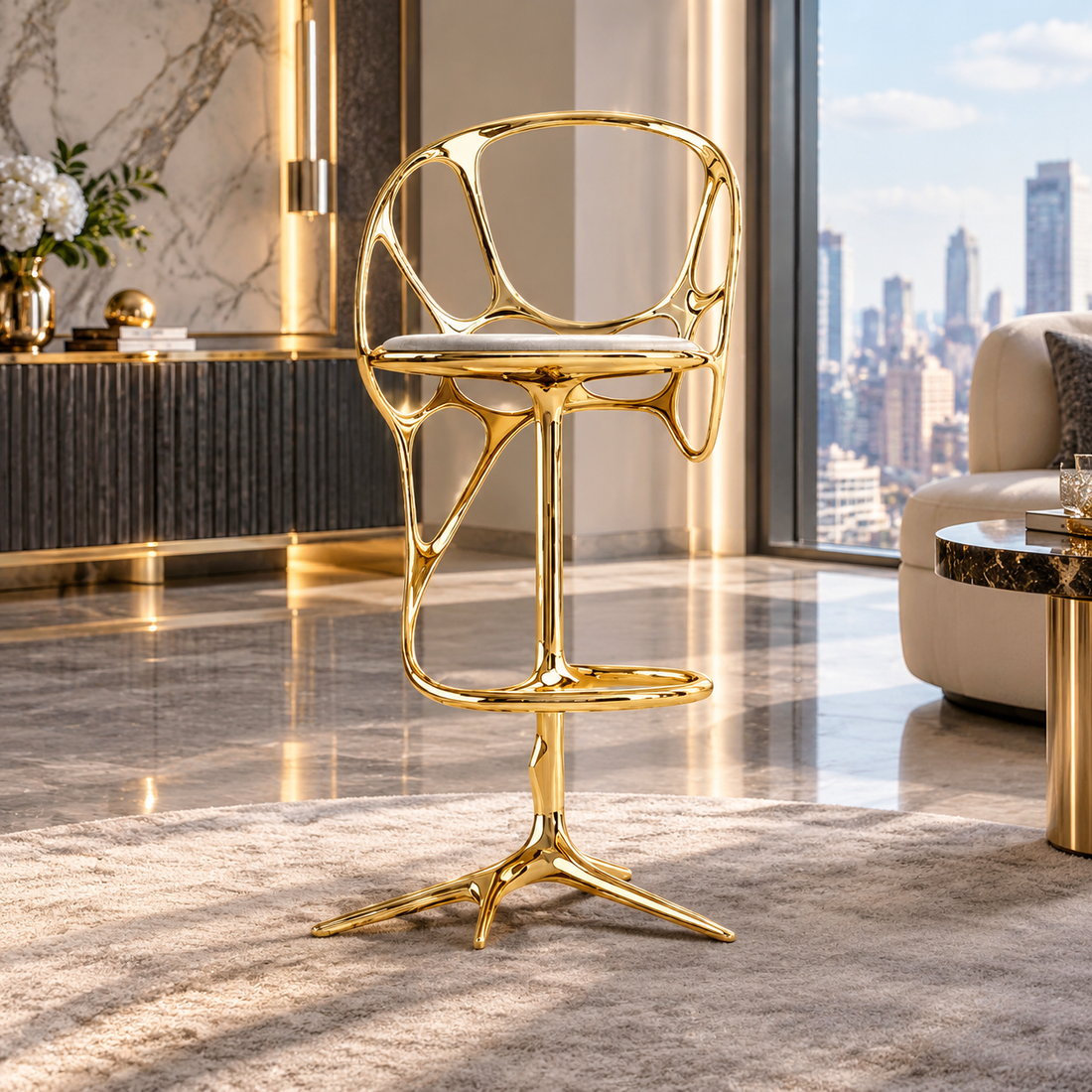 Sculptural Irregular Metal Bar Stool