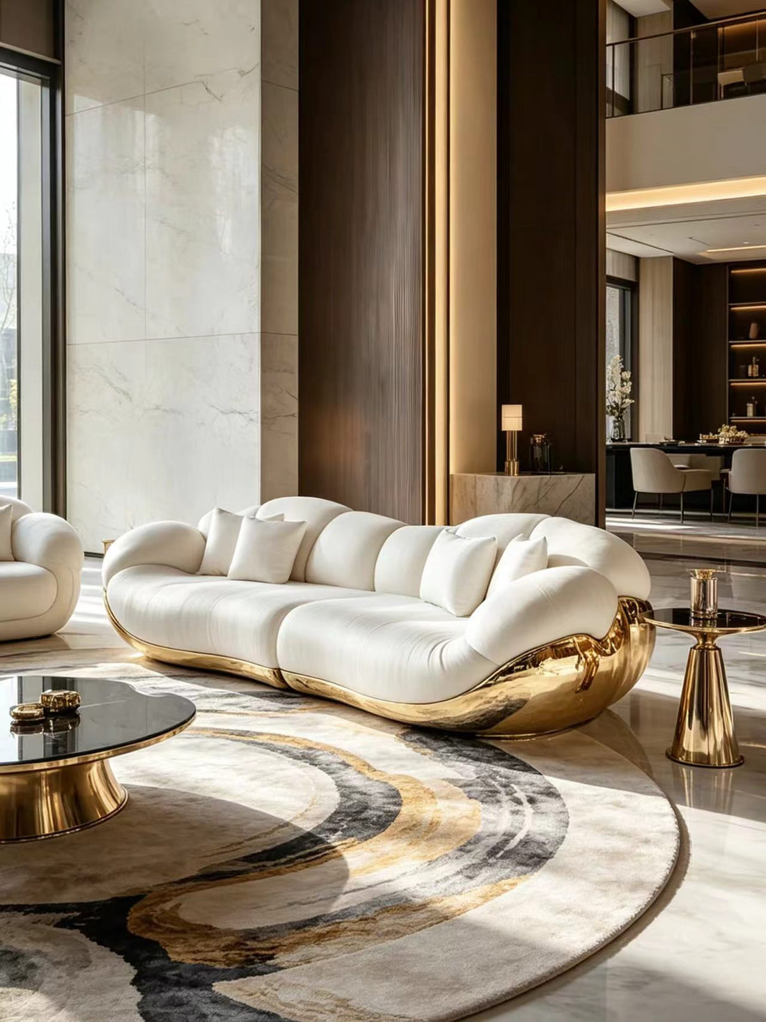 Sculptural Leather and Metal Sofa