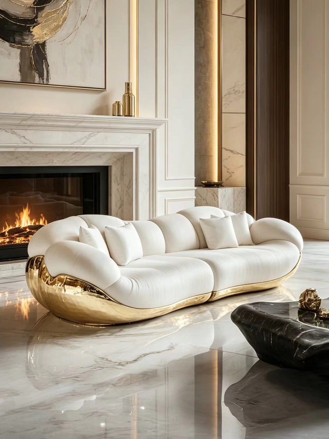 Sculptural Leather and Metal Sofa