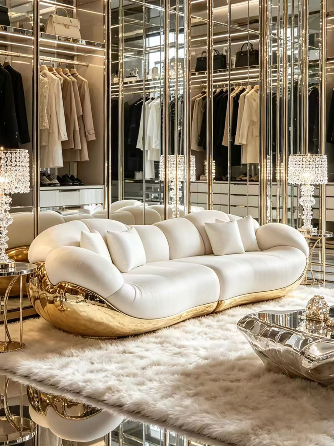 Sculptural Leather and Metal Sofa