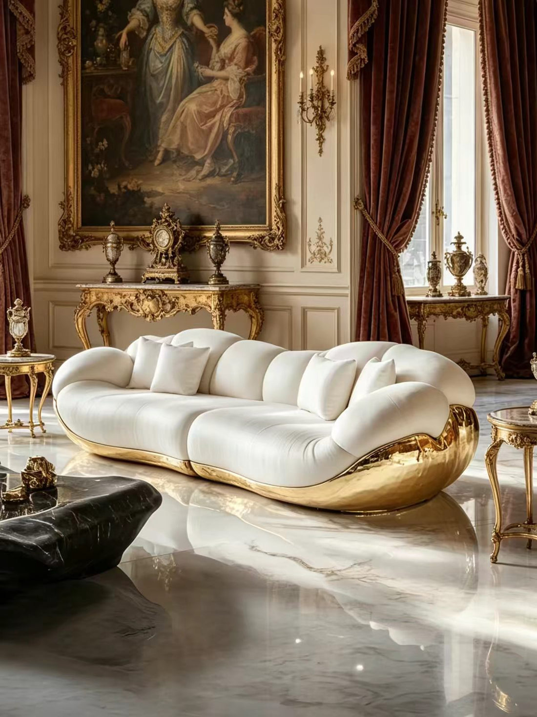 Sculptural Leather and Metal Sofa