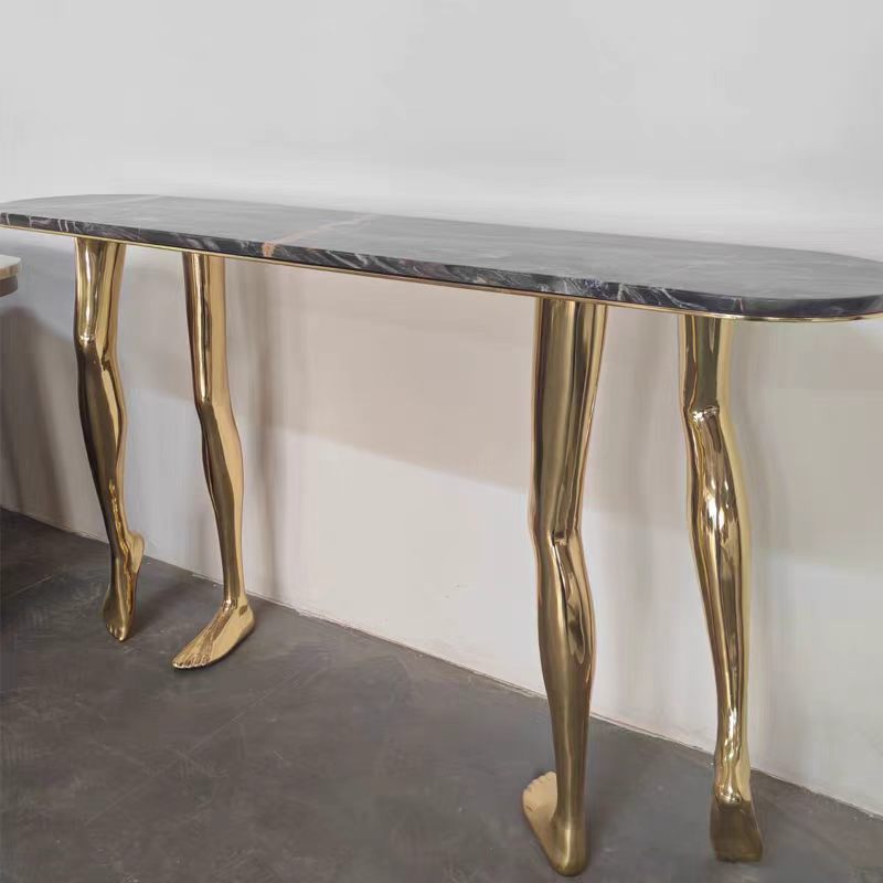 Sculptural Marble Metal Console Table