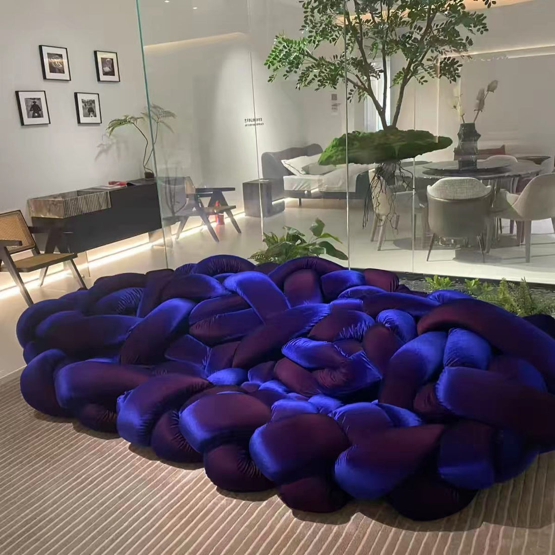 Sculptural Python Inspired Woven Fabric Sectional Sofa
