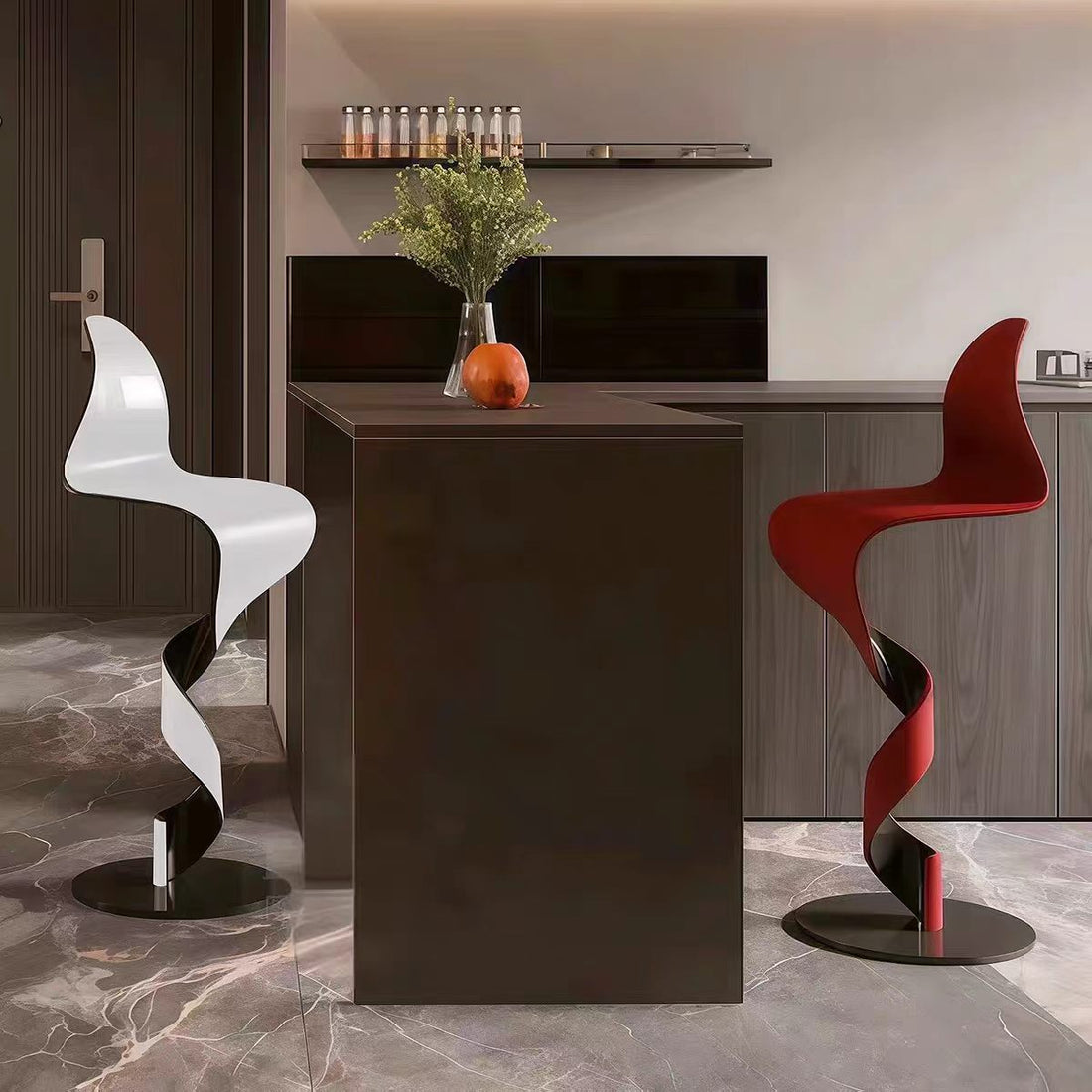 Sculptural S Shape Stainless Steel Bar Stool