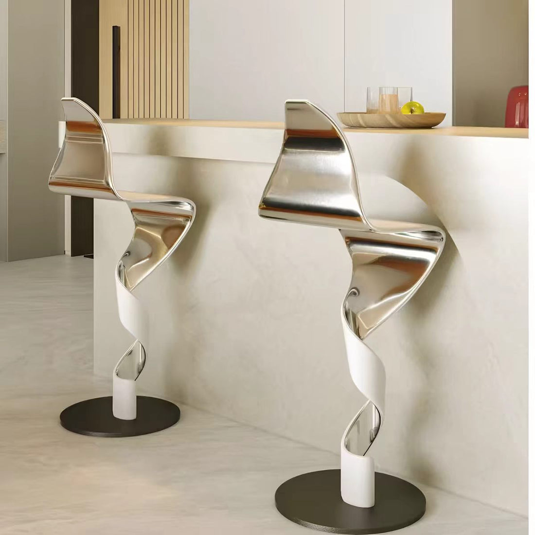 Sculptural S Shape Stainless Steel Bar Stool