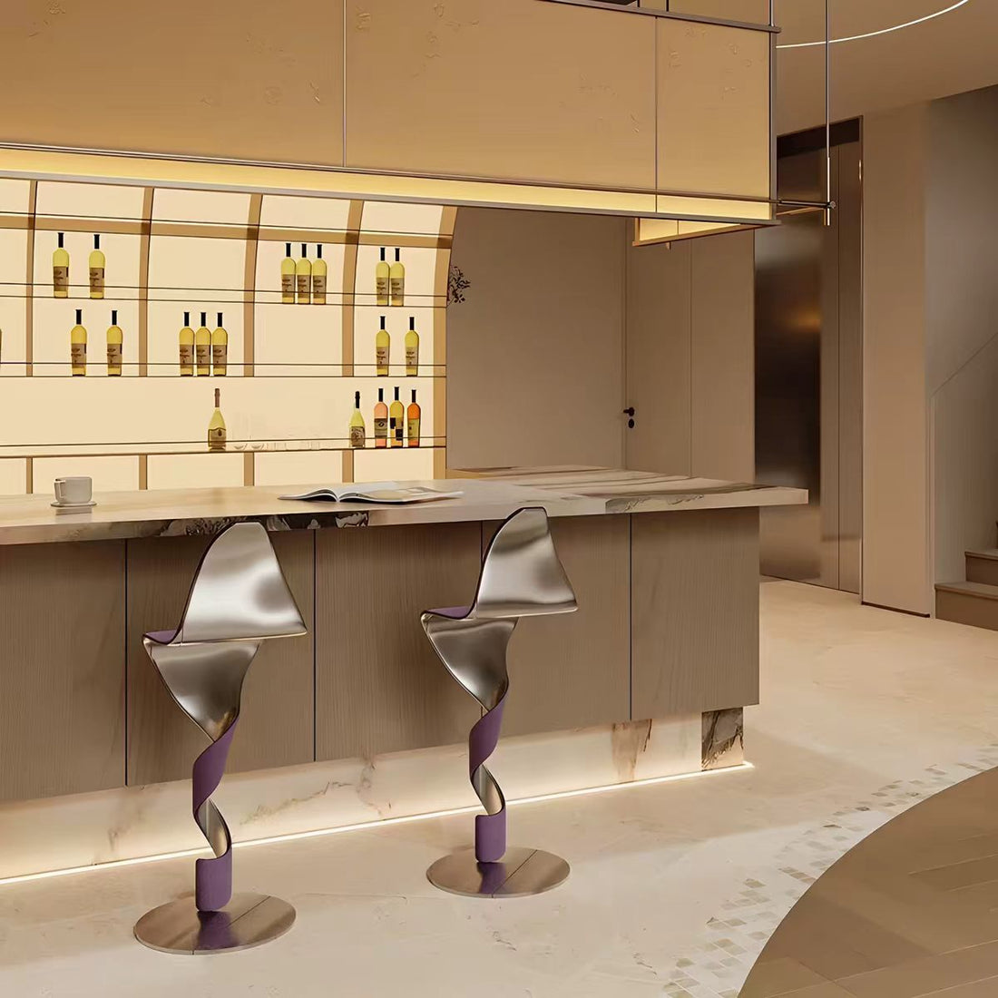 Sculptural S Shape Stainless Steel Bar Stool