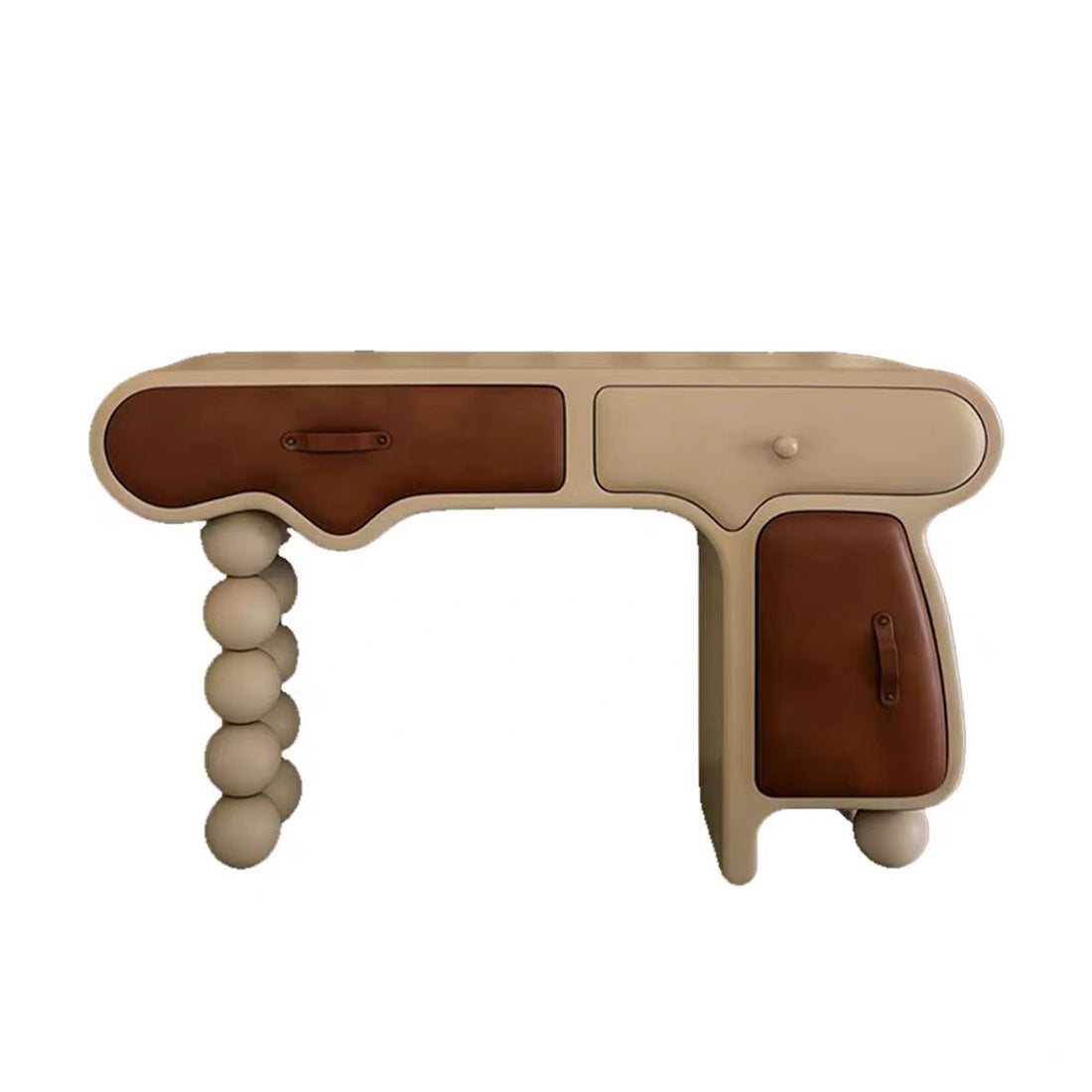 Sculptural Wood Leather Console Storage Cabinet