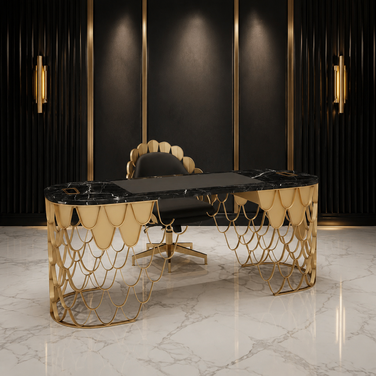 Luxury Italian Fish-Scale Marble Executive Desk