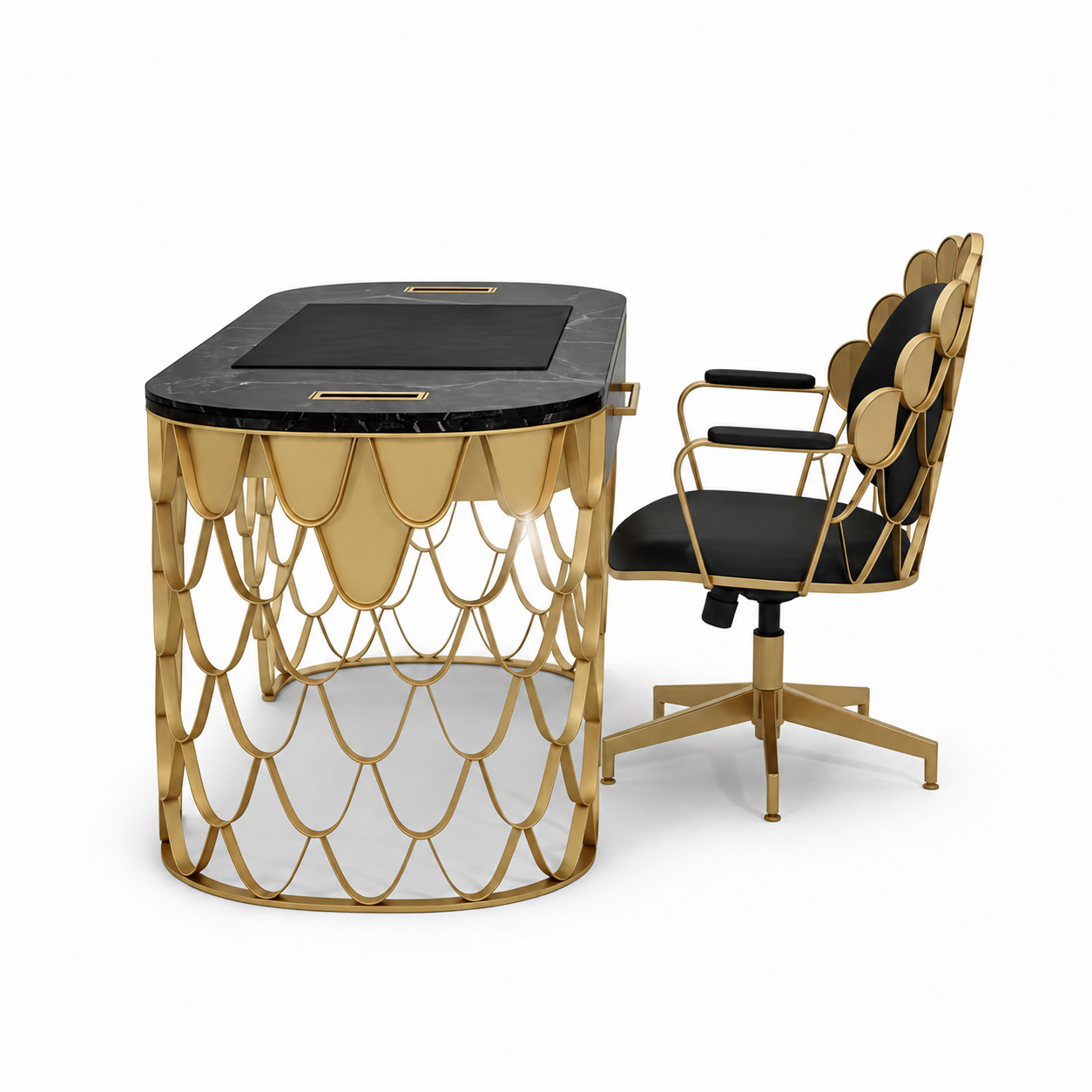 Luxury Italian Fish-Scale Marble Executive Desk