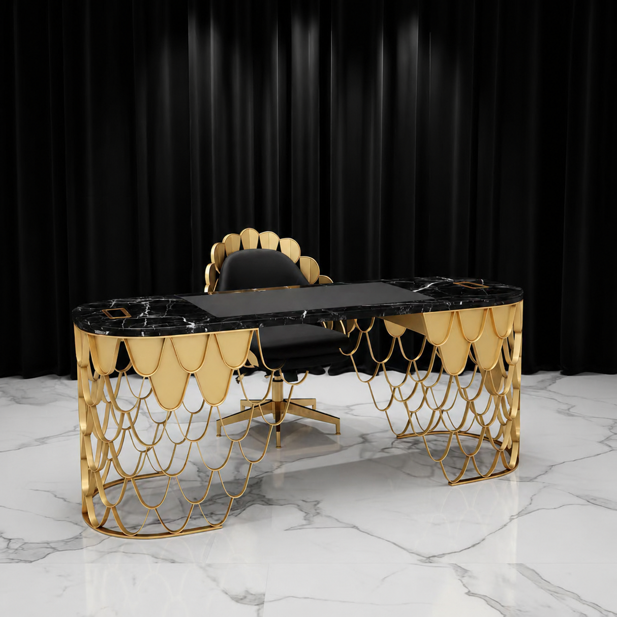 Luxury Italian Fish-Scale Marble Executive Desk