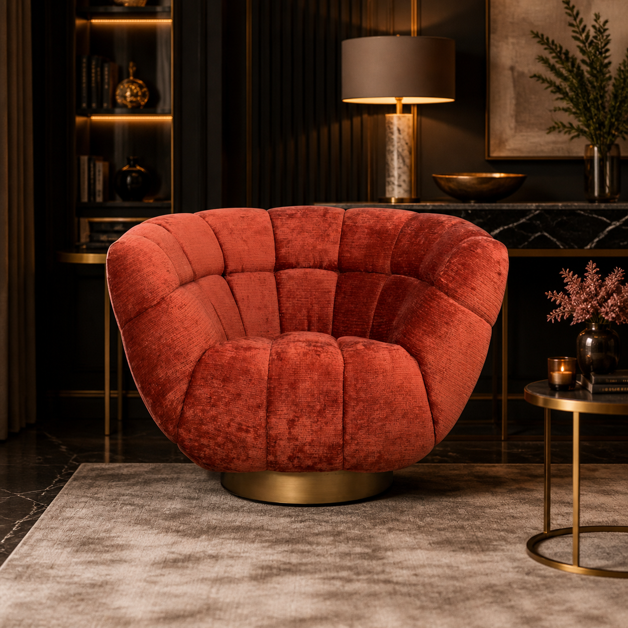 Luxury Italian Rotating Velvet Lounge Chair