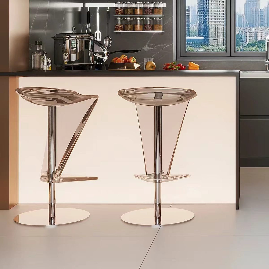 Transparent Resin Adjustable Stainless Steel Bar Stool