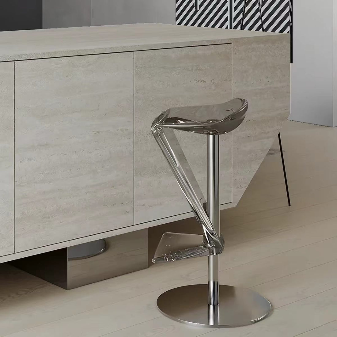 Transparent Resin Adjustable Stainless Steel Bar Stool