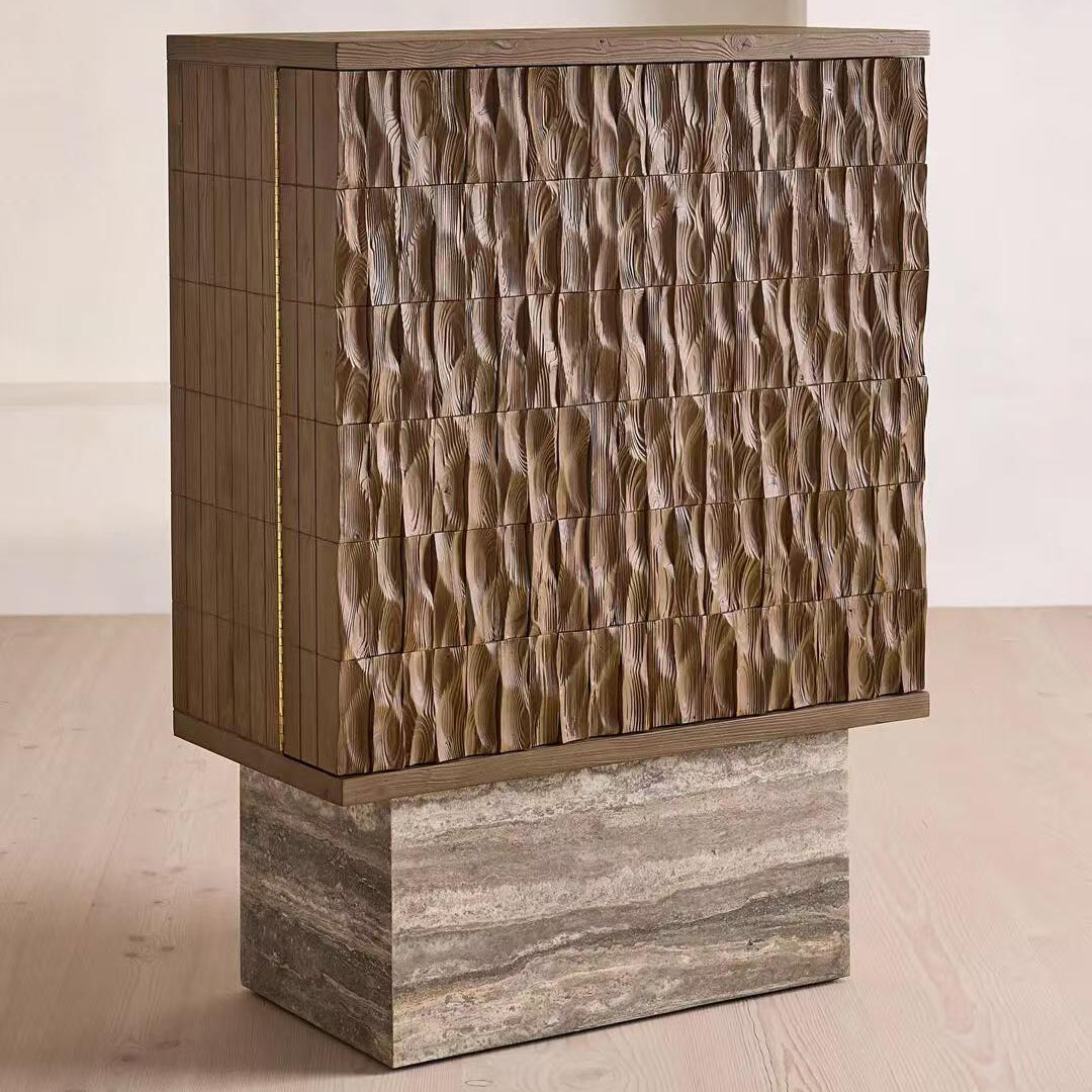 Vintage Solid Wood Bar Cabinet with Wine Storage