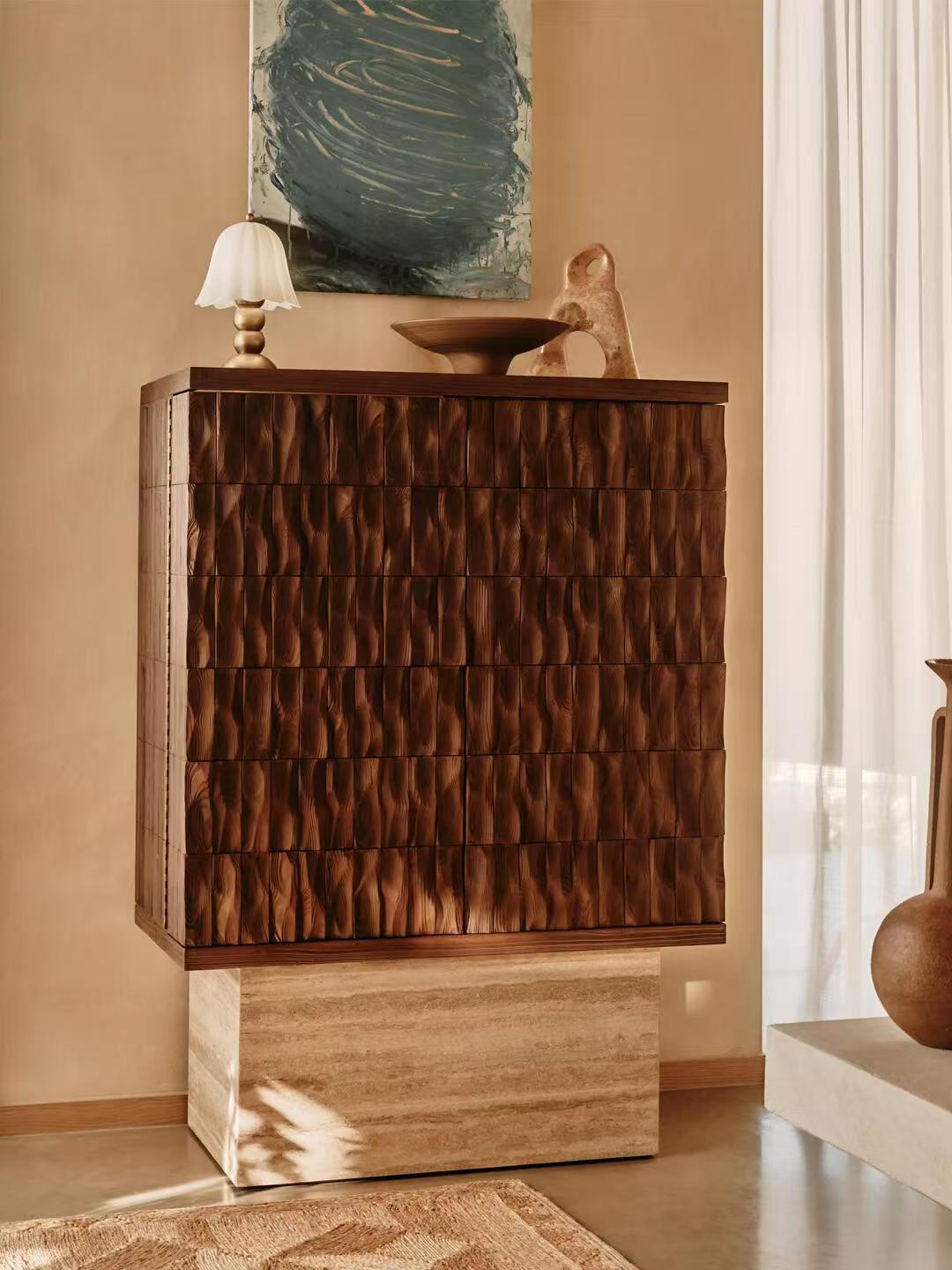 Vintage Solid Wood Bar Cabinet with Wine Storage