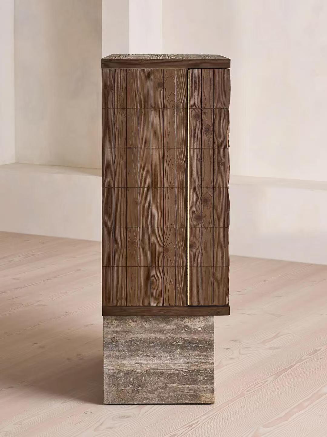 Vintage Solid Wood Bar Cabinet with Wine Storage