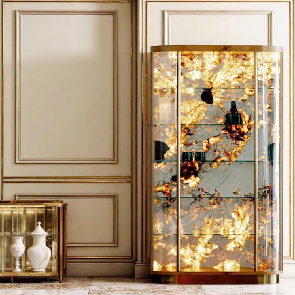 Luxury Stone Glass Wine Cabinet Design