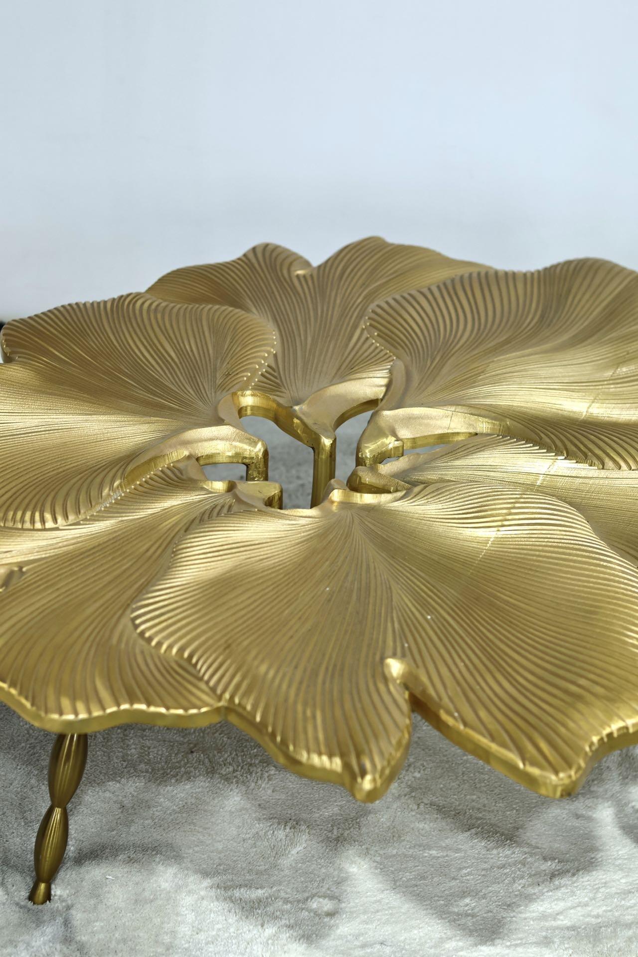 Luxury Golden Lotus Sculptural Coffee Table with Solid Brass Finish