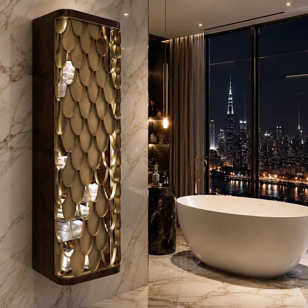 Luxury Bronze Stainless Steel Bathroom Wall Cabinet