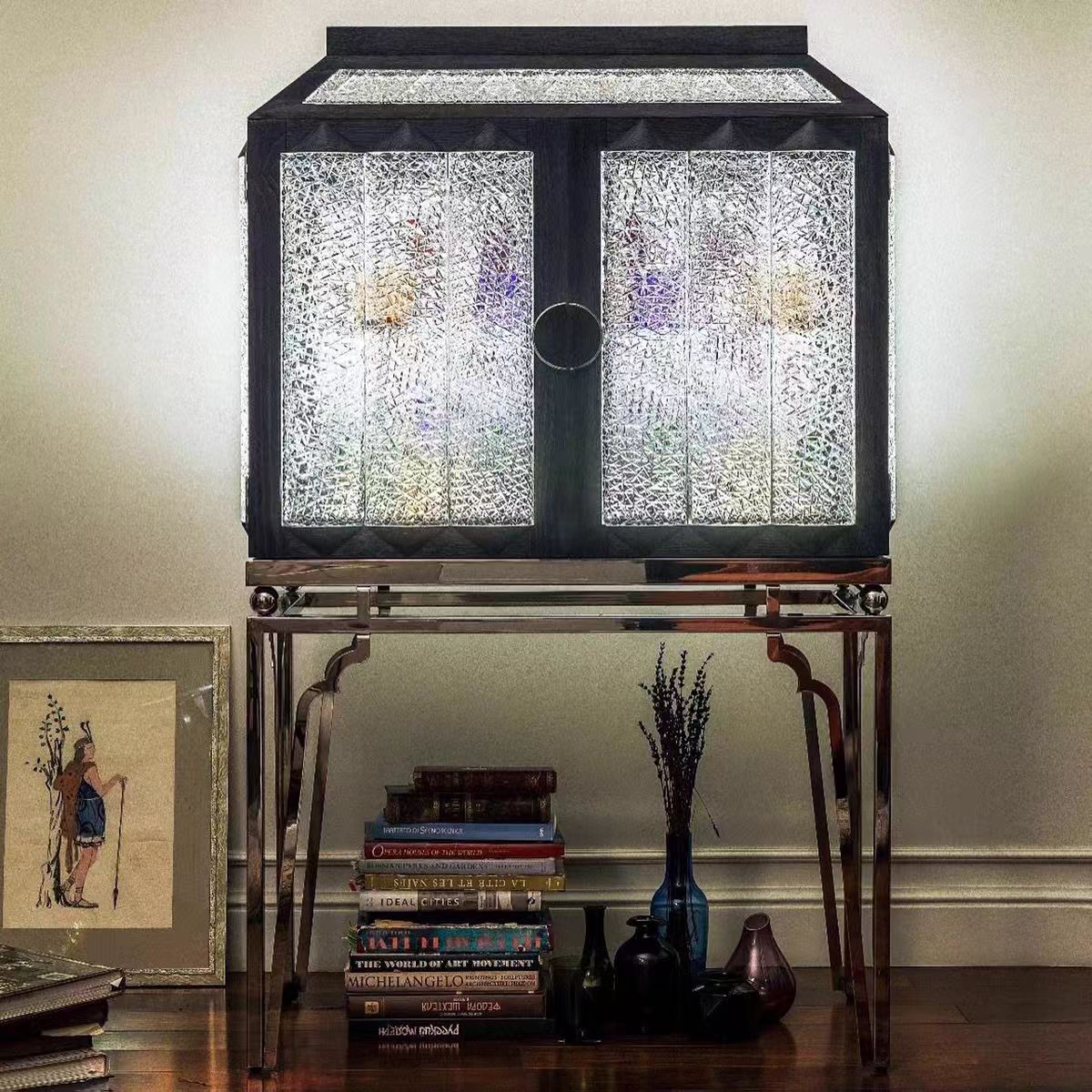 Luxury Italian Solid Wood Sideboard Cabinet with Metal Details
