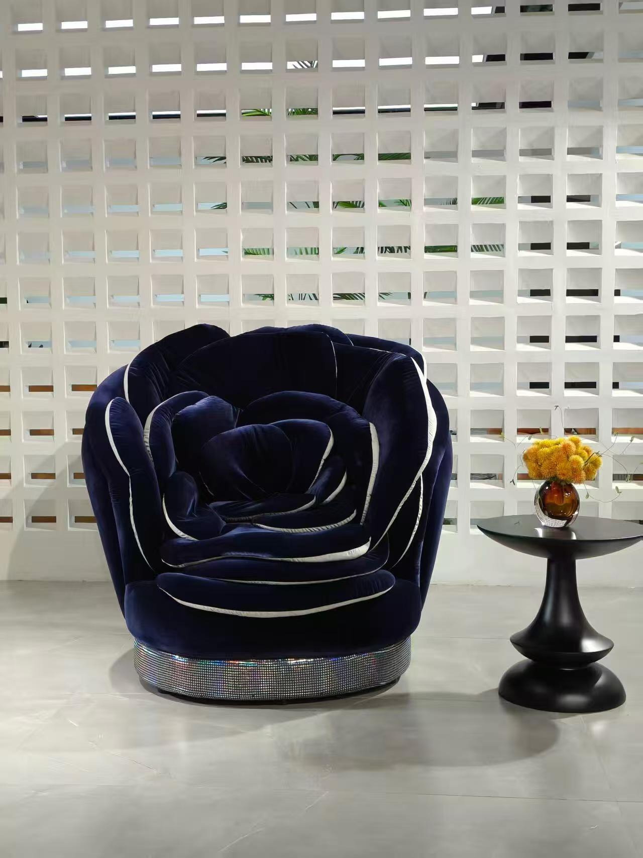 Luxury Designer Velvet Rose Petal Accent Lounge Chair