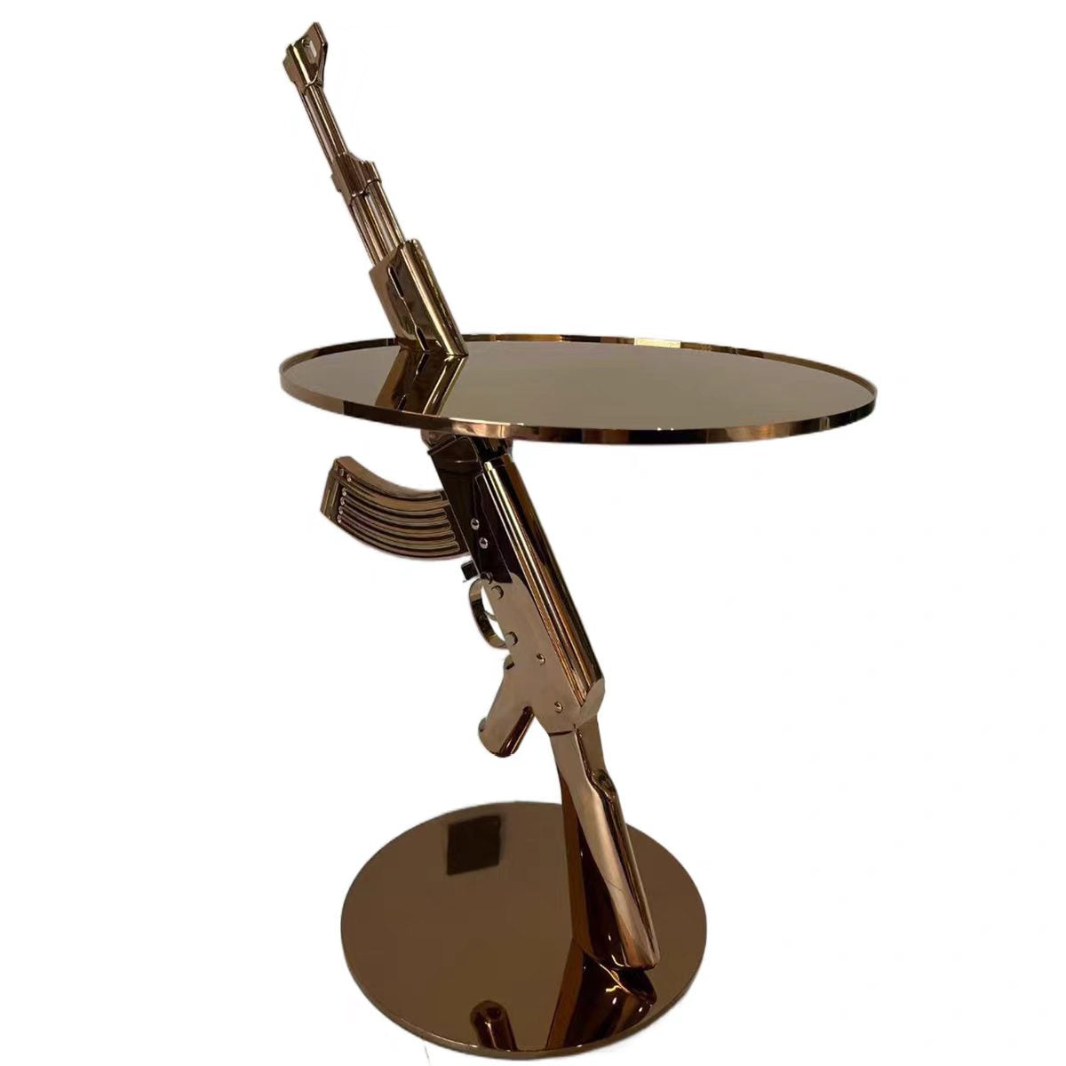 Luxury Stainless Steel Round Side Table with Gun-Inspired Design