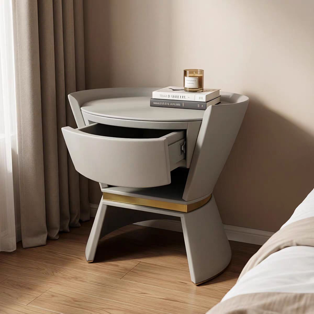 Luxury Leather Bedside Table with Modern Designer Design