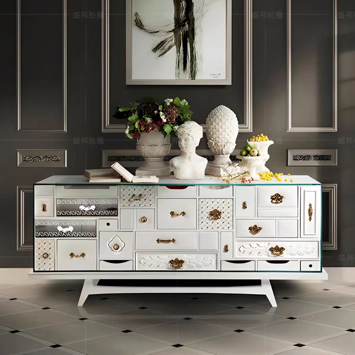 Luxury Italian Carved Wood Sideboard