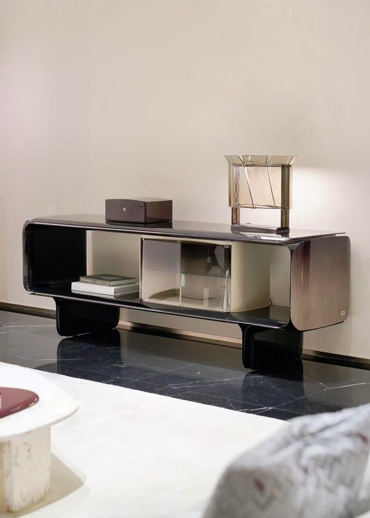 Luxury Italian Bentley Black TV Cabinet with Solid Wood Design