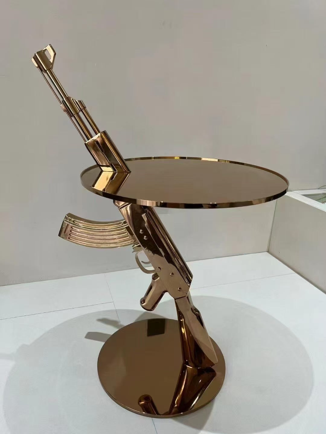 Luxury Stainless Steel Round Side Table with Gun-Inspired Design