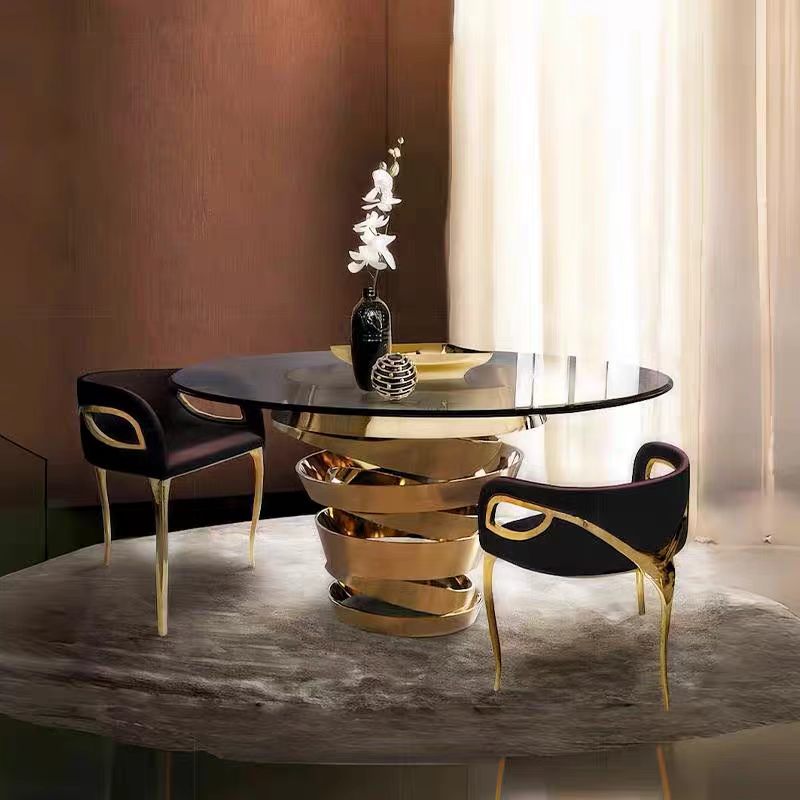 Luxury Italian Round Dining Table with Glass & Stainless Steel Design