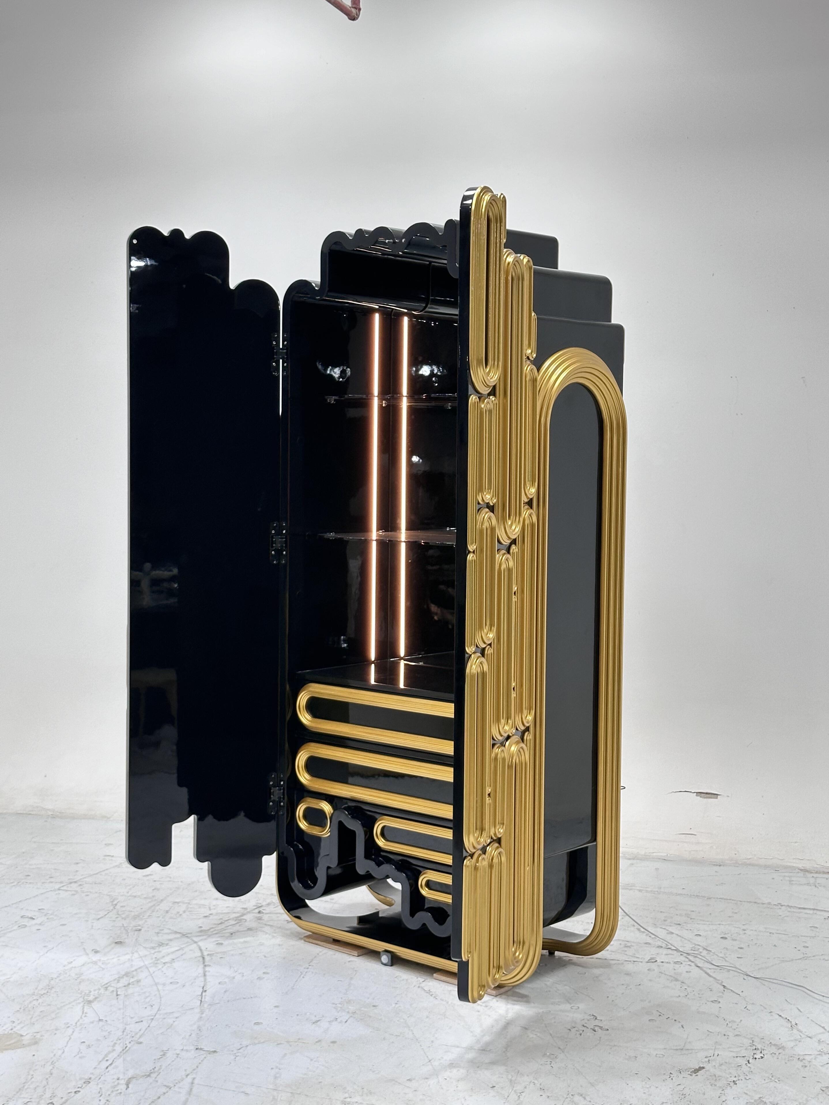 Luxury Italian Artistic Display Cabinet with Brass Frame