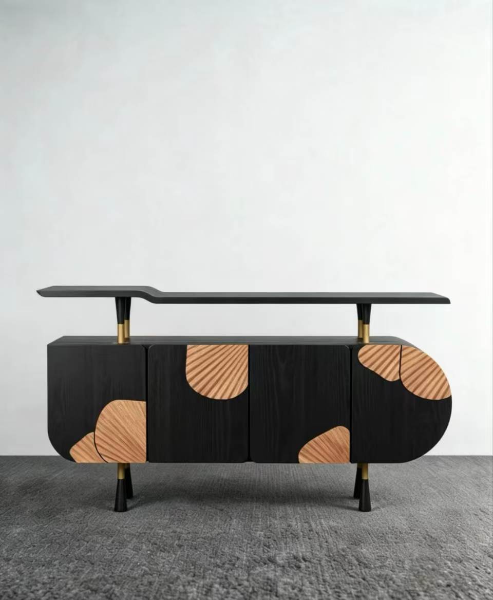 Luxury Italian Solid Wood Sideboard Cabinet with Metal Design