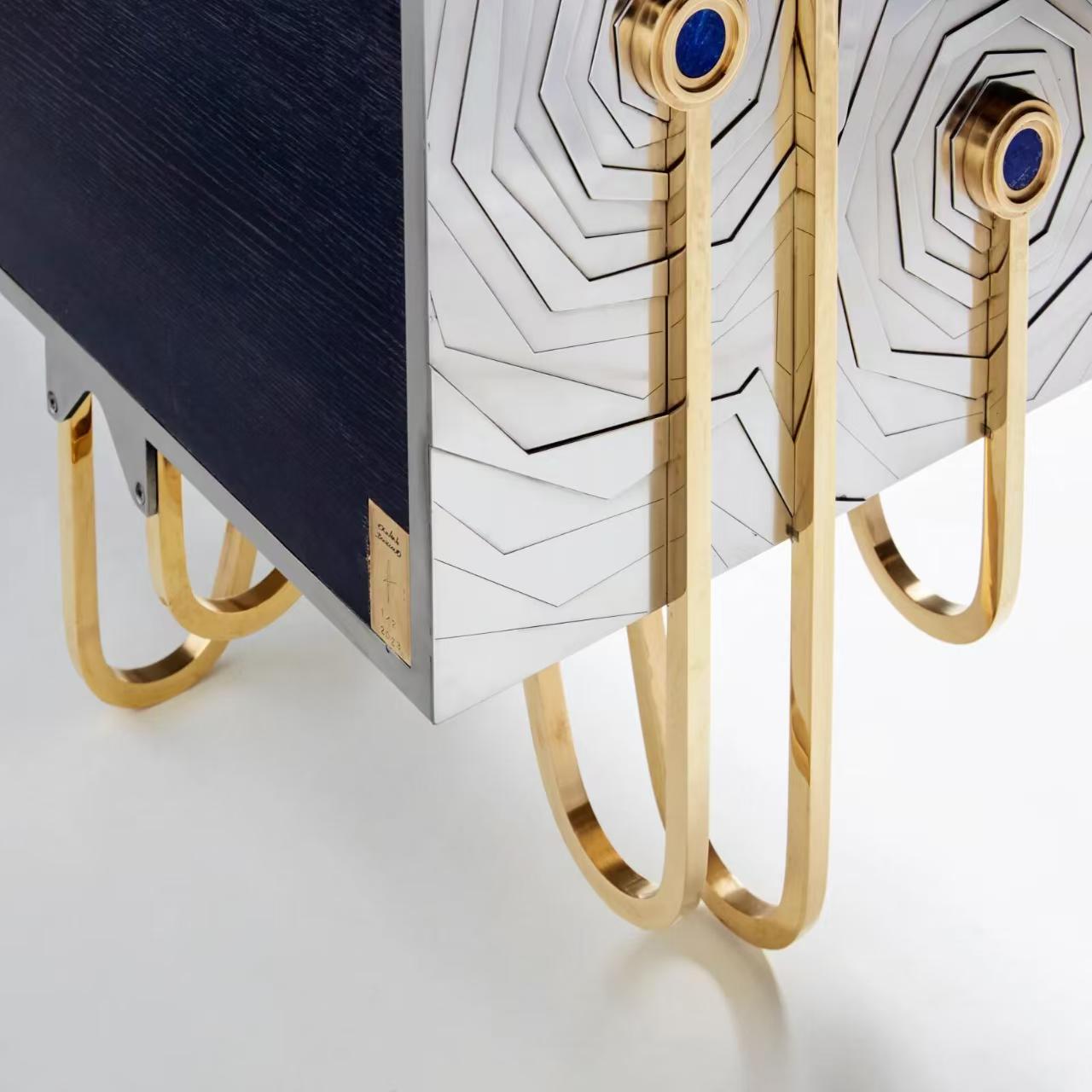 Luxury Stainless Steel Lapis Lazuli Sideboard Cabinet Design