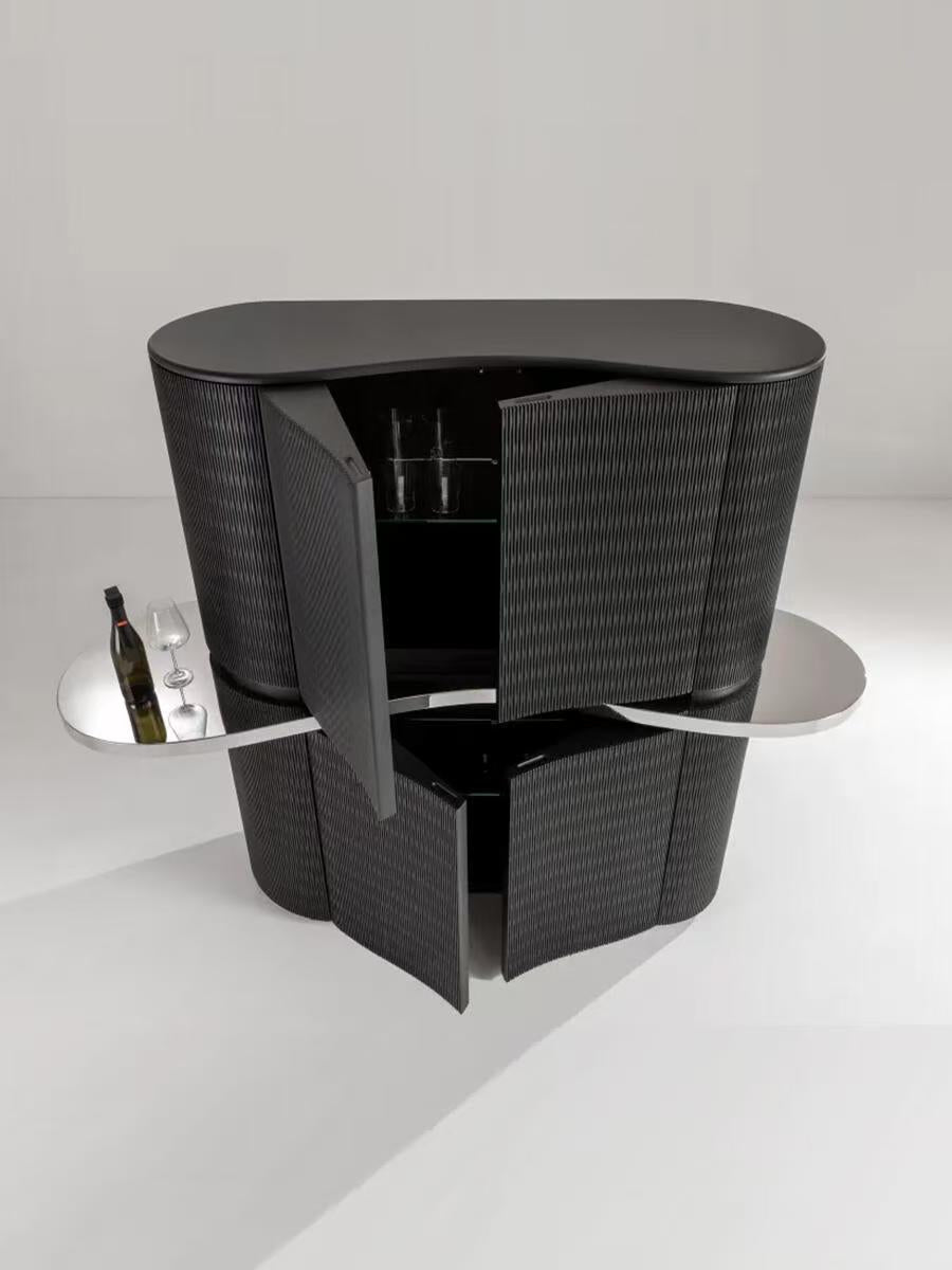 Luxury Italian Curved Wine Cabinet with Glass Design