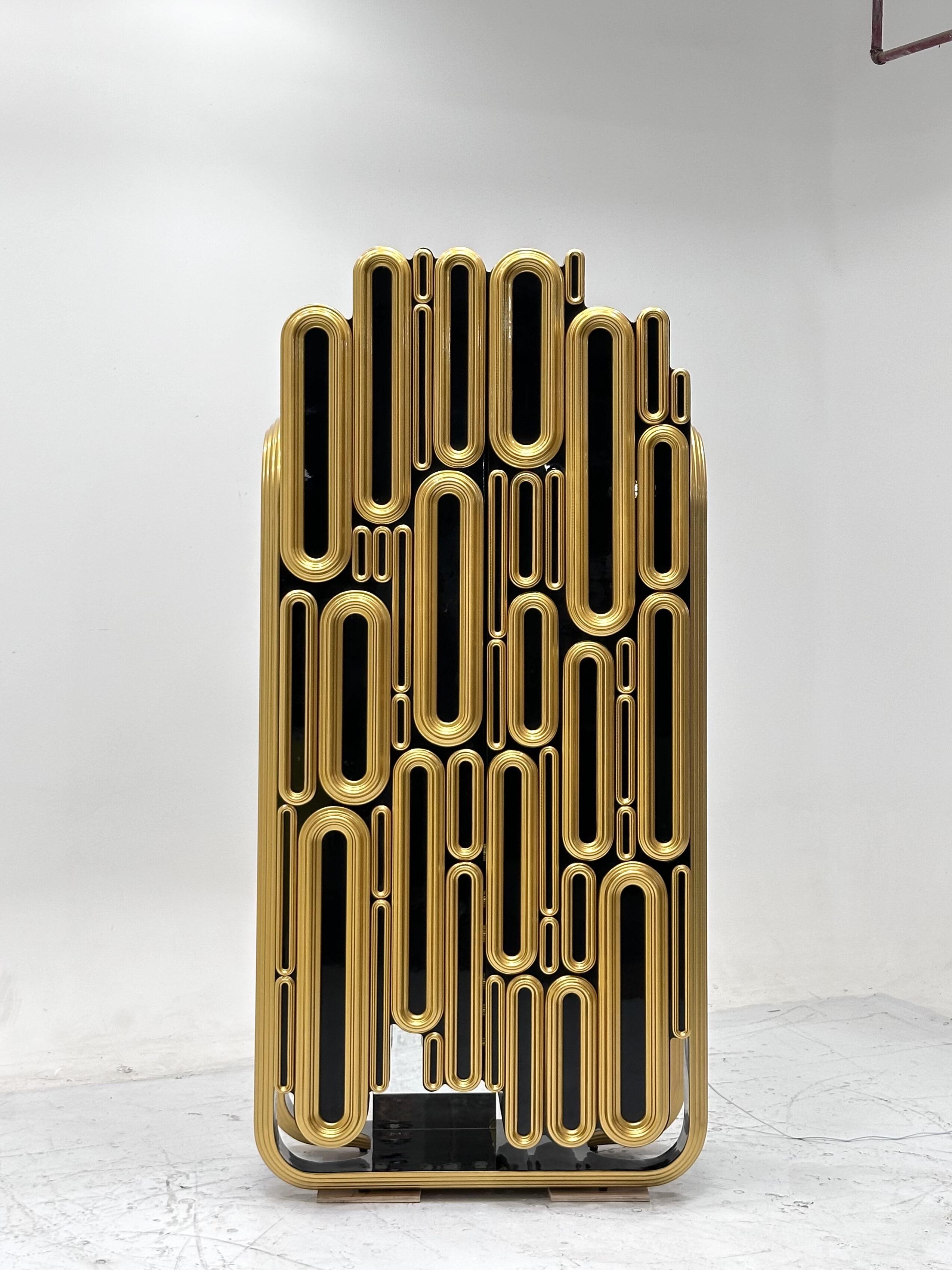 Luxury Italian Artistic Display Cabinet with Brass Frame
