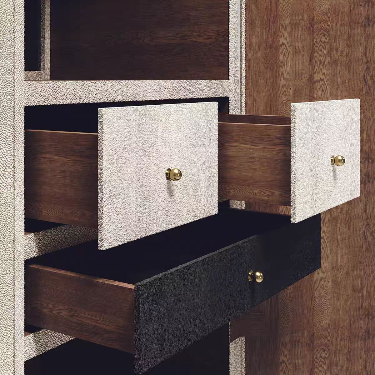 Luxury Italian Stingray Leather Wine Cabinet with Solid Wood Design