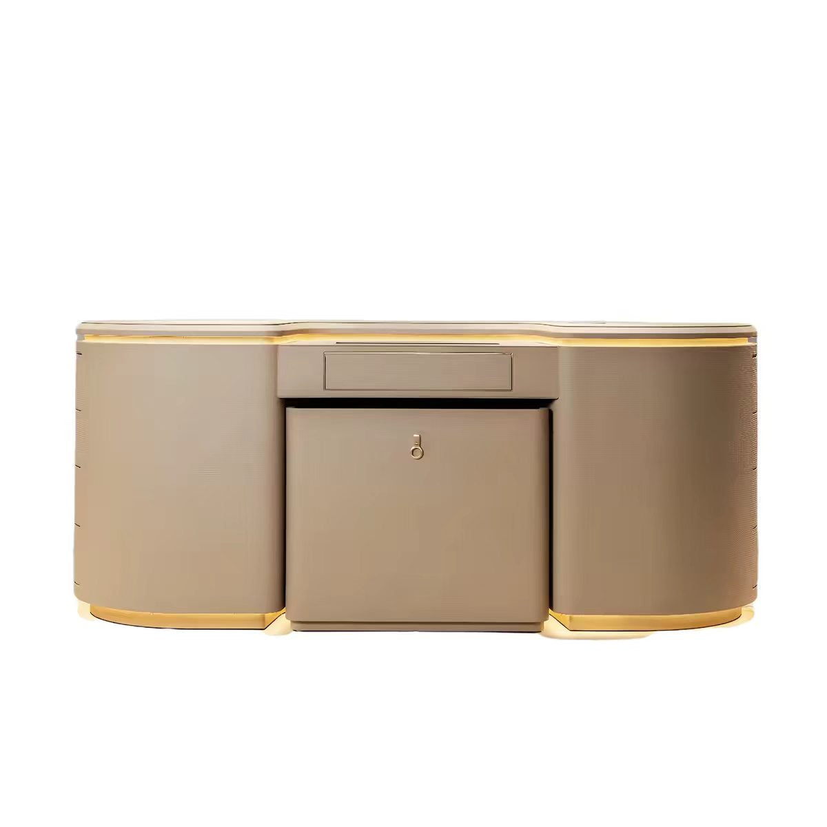 Luxury Walk-In Closet Island Cabinet with Leather & Glass Design