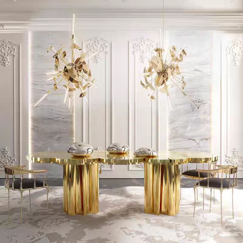 Luxury Portuguese Etched Stainless Steel Dining Table