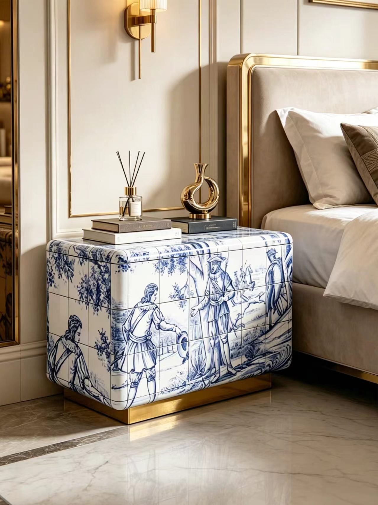 Luxury Italian Hand-Painted Bedside Cabinet
