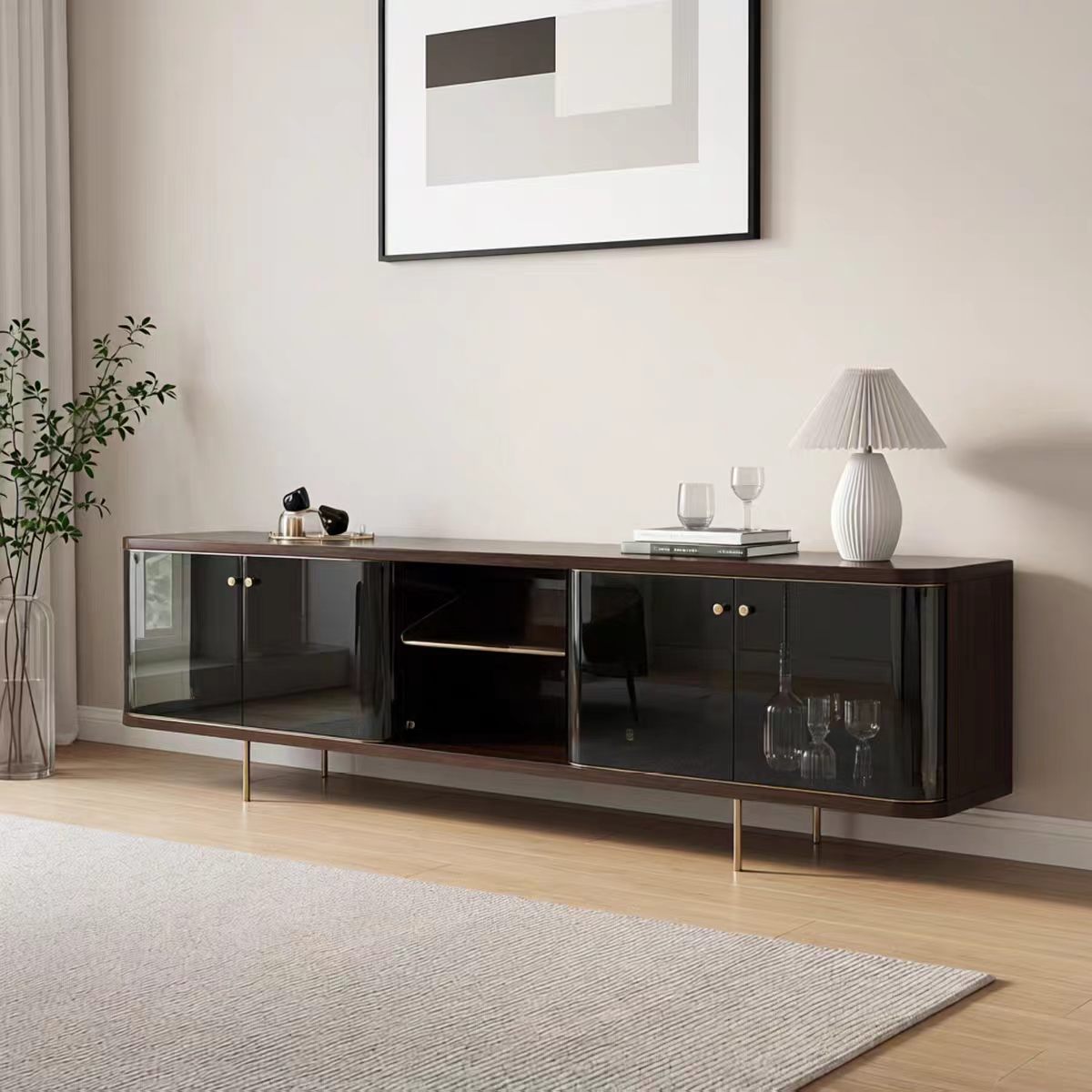 Luxury Italian Lacquer TV Cabinet with Glass Display Design