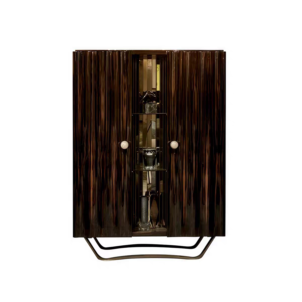 Luxury Italian Solid Wood Wine Cabinet with Glass Display Design