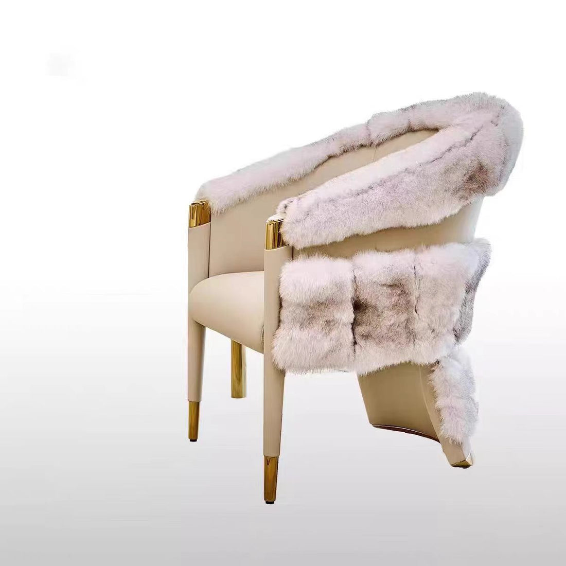 Luxury Solid Wood Leather Wool Lounge Chair
