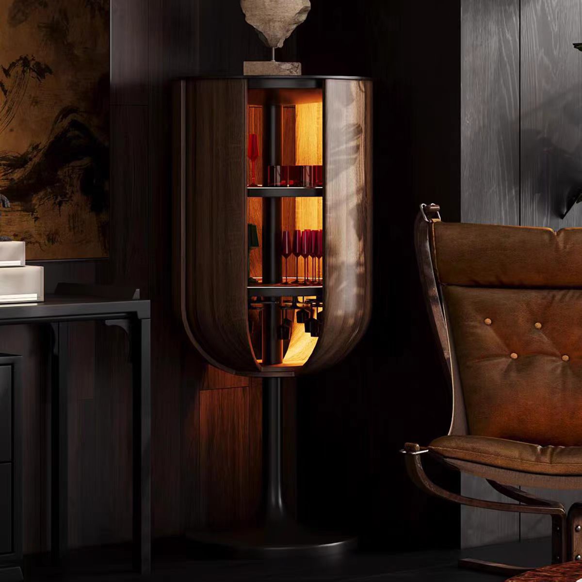 Luxury Italian Rotating Wine Cabinet with Solid Wood Design