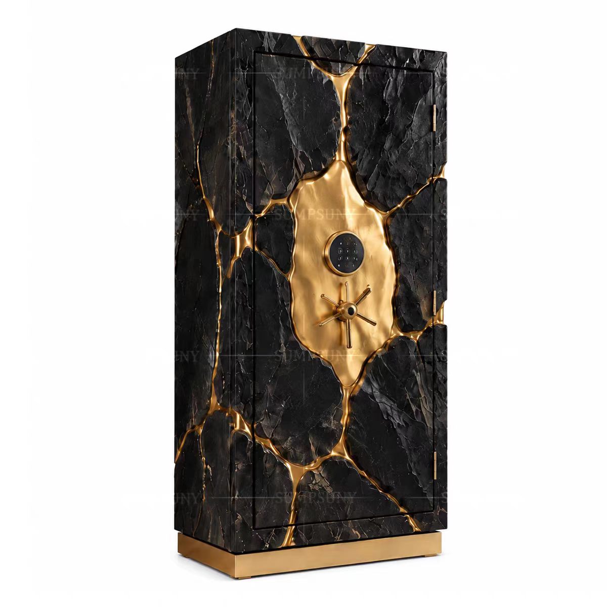 Luxury Italian Gold Finish Leather Safe Cabinet with Watch Winder Design